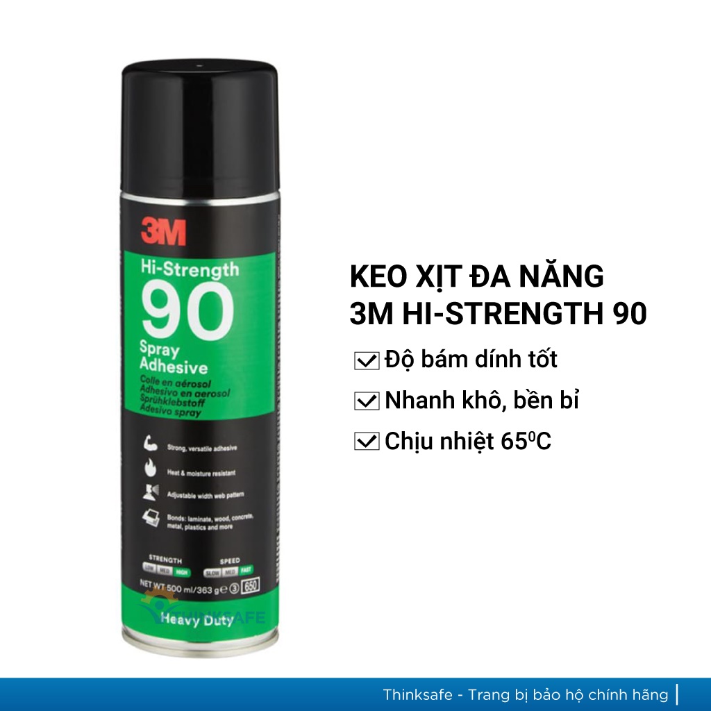 Keo xịt đa năng 3M Hi-Strength 90 500ml, dán được nhiều vật liệu, độ kết dính cao, nhanh khô - Thinksafe