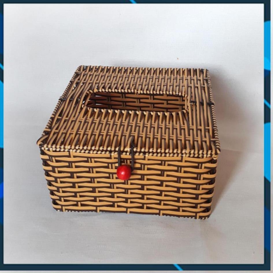 Hộp đựng giấy vuông (đan giả mây)