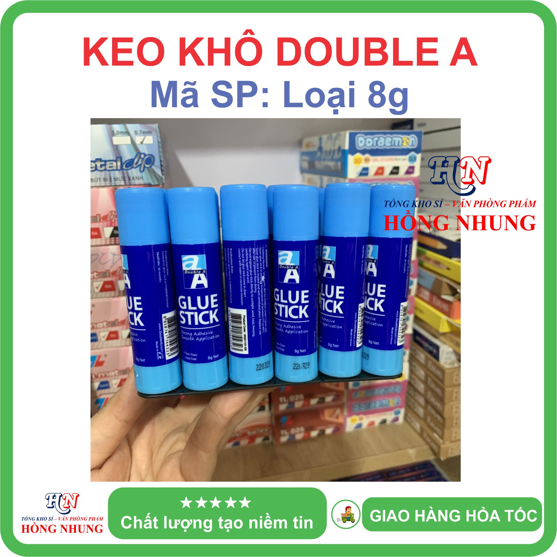 Keo Khô dán giấy Double, Khô Nhanh, Không Độc Hại, giúp bé ham học.