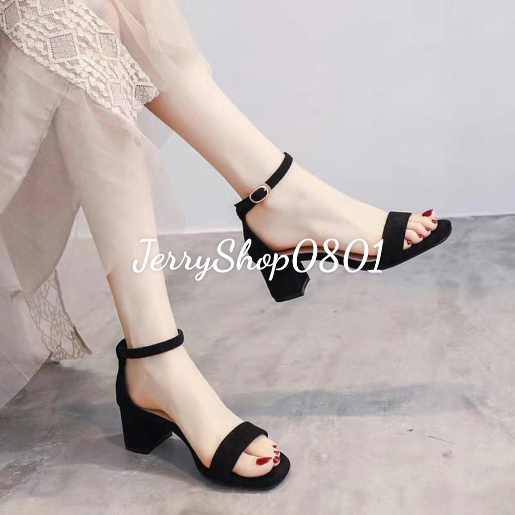 Giày Sandal nữ cao gót 5p quai ngang thanh lịch màu trắng (JR11)