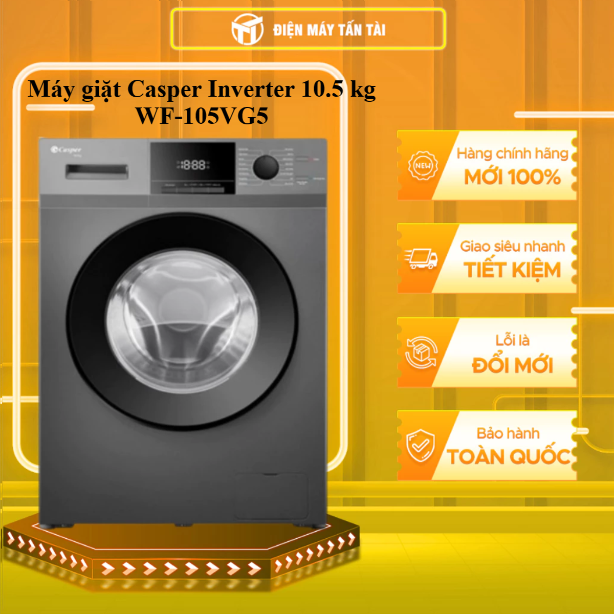 Máy giặt Casper Inverter 10.5 kg WF-105VG5 - HÀNG CHÍNH HÃNG - CHỈ GIAO HCM