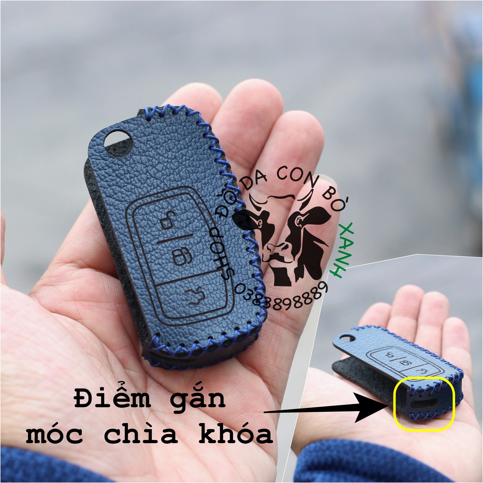 Bao da dành cho chìa gập Ford Ecosport, Fiesta, Focus, Mondeo handmade da thật 001