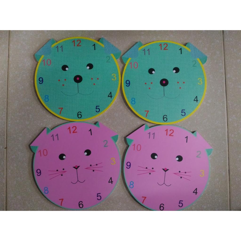 Đồng hồ treo tường mặt mèo hồng