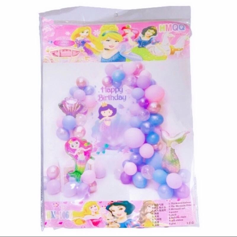 Set Bộ Trang Trí Sinh Nhật Nàng Tiên Cá Tím Hồng Xanh Trẻ Em Tặng Kèm Phụ Kiện Cây Bơm Bóng