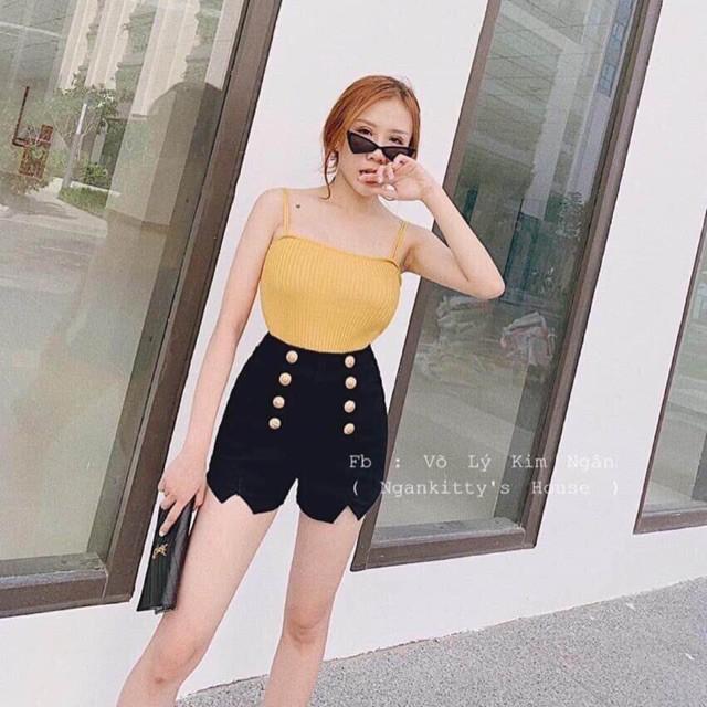Quần short kaki lưng cao đóng nút 2 bên  - Hàng Có Sẵn Đẹp