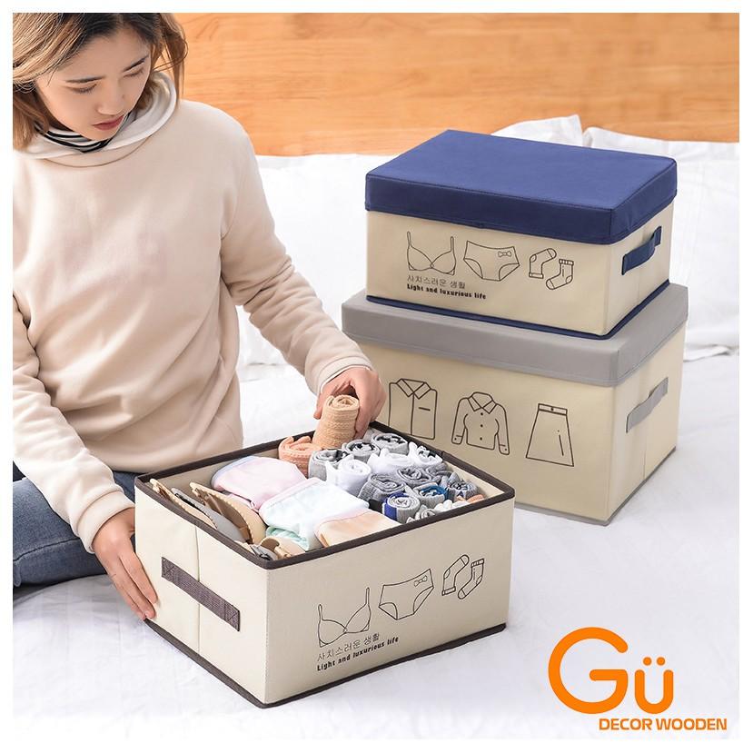 Hộp vải đựng quần áo có nắp đậy - Hộp đựng đồ lót,chăn màn, đồ chơi