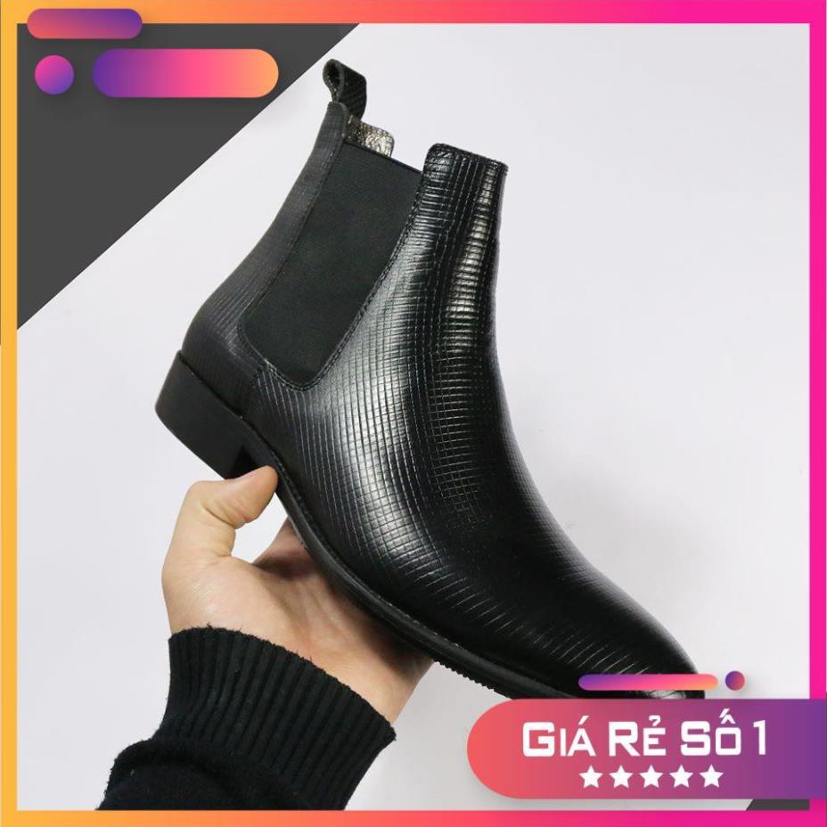 Giầy hàng chất lượng cao Giày Chelsea Boot Nam Da Bò thật dập vân, kiểu dáng đẹp thời trang, tăng chiều cao