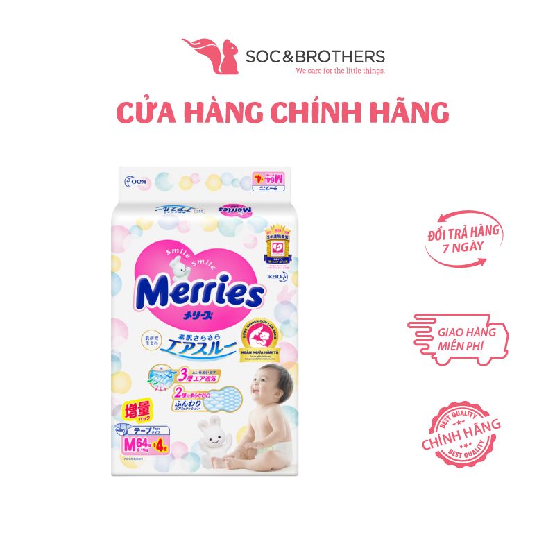 Bỉm dán Merries cộng miếng chính hãng M64 + 4