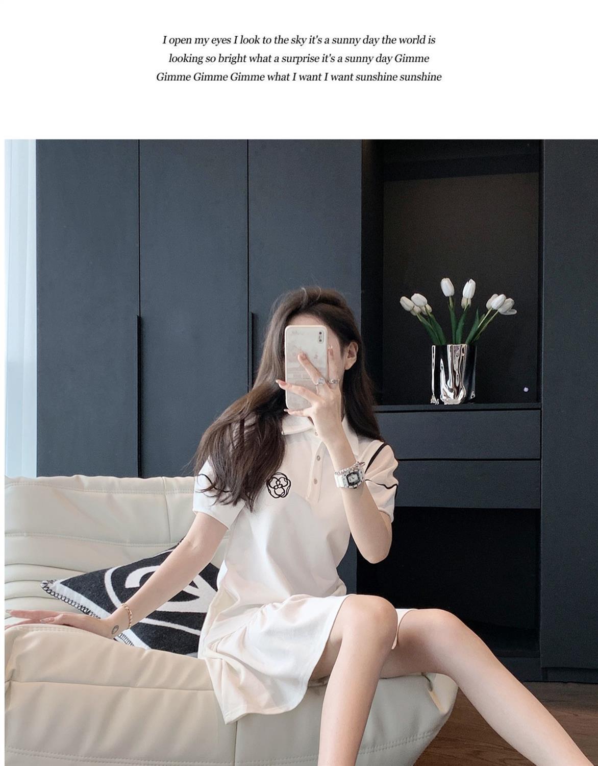 CHENGRUI Váy Polo trắng cho phụ nữ mùa hè 2023 Pháp cao cấp cảm giác lỏng lẻo giản dị hiển thị gầy bong bóng tay áo váy