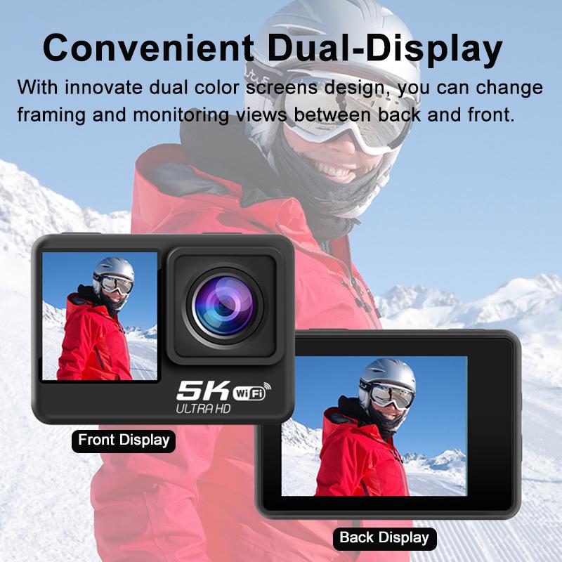 Camera hành động WiFi 5K 24MP Ultra HD 30m Máy ảnh Dual Dual Màn hình với màn hình cảm ứng với điều khiển từ xa