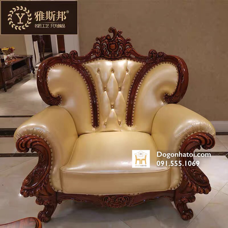 Bộ Sofa Da Phòng Khách Tân Cổ Điển Đẳng Cấp SF418 - Đồ Gỗ Nhà Tôi