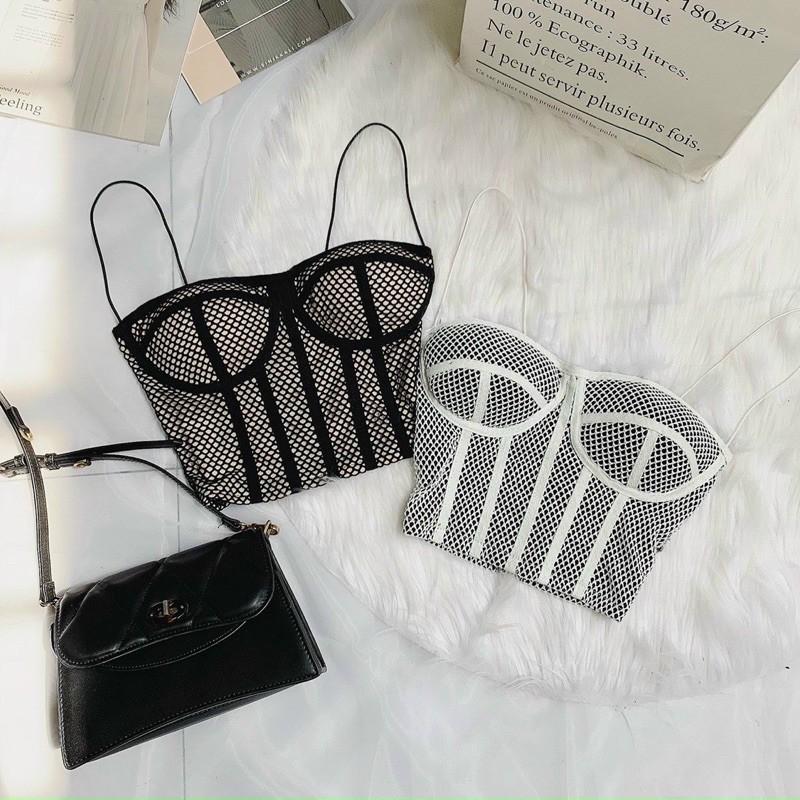 Áo 2 dây lưới có mút ngực cúp ngực siêu sẽy croptop-T