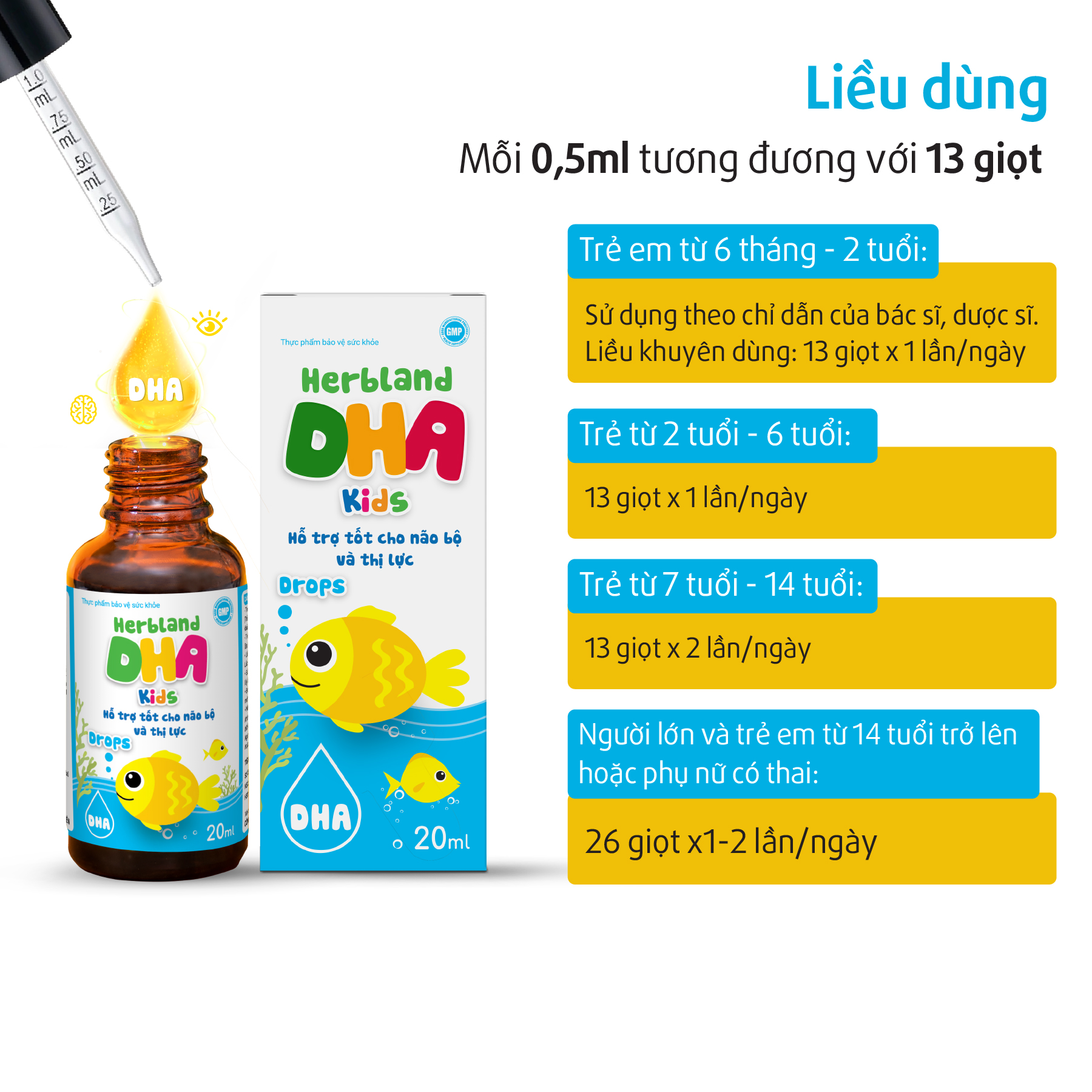 Herbland DHA Kids hỗ trợ tốt cho sự phát triển trí não và thị lực hộp 1 lọ x 20ml