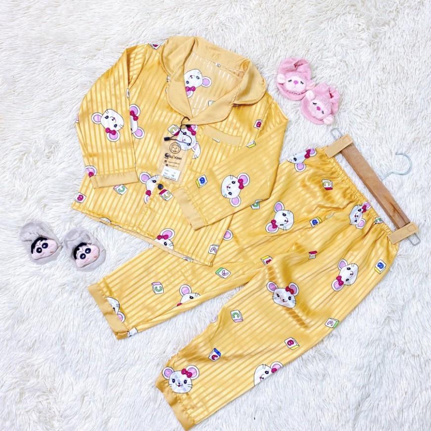 Bộ Ngủ Pijama Dài Tay Cho Bé Chất Lụa Gấm Size 1 - 10 Tuổi - Babi mama