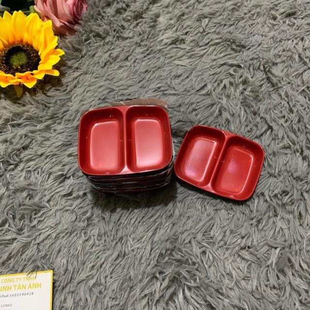 Dĩa 2 ngăn đỏ đen 10c