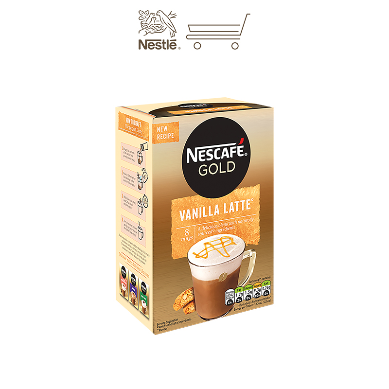 Cà phê Latte hòa tan cao cấp Nescafé Gold Vanilla Latte 8x18.5g