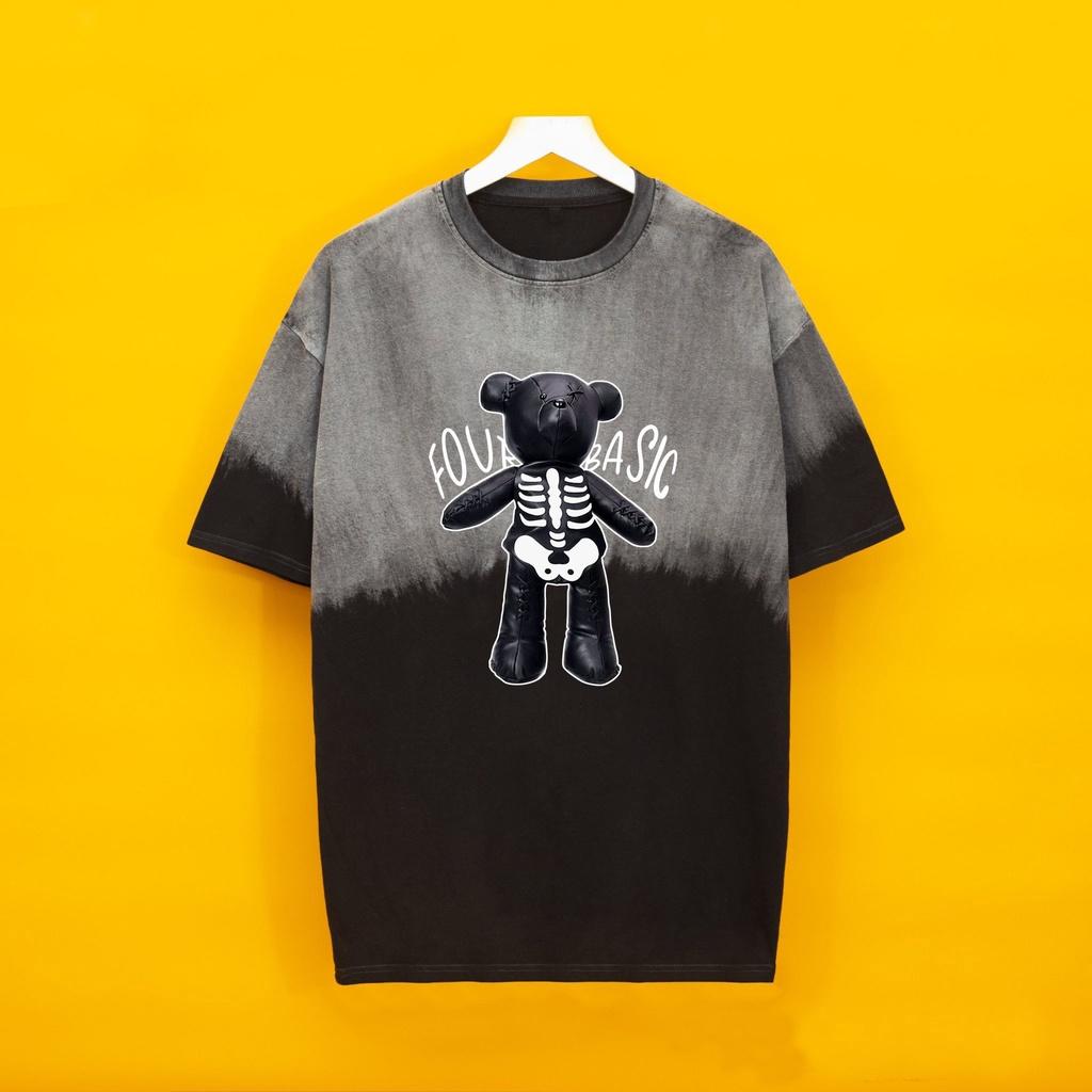 Áo thun wash âm dương tay lỡ Gâu Xương Hogoto shop , Áo thun unisex nam nữ from rộng oversize chất liệu cotton