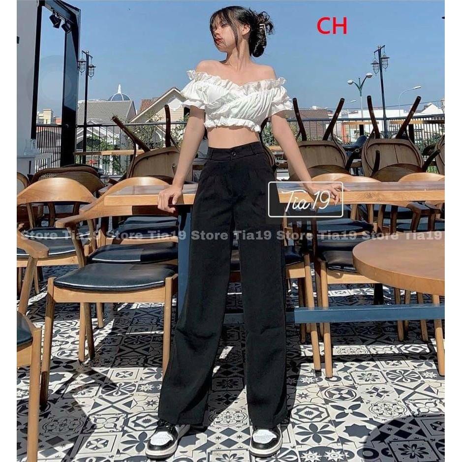 Áo kiểu nữ dáng croptop trễ vai nhún siêu xinh