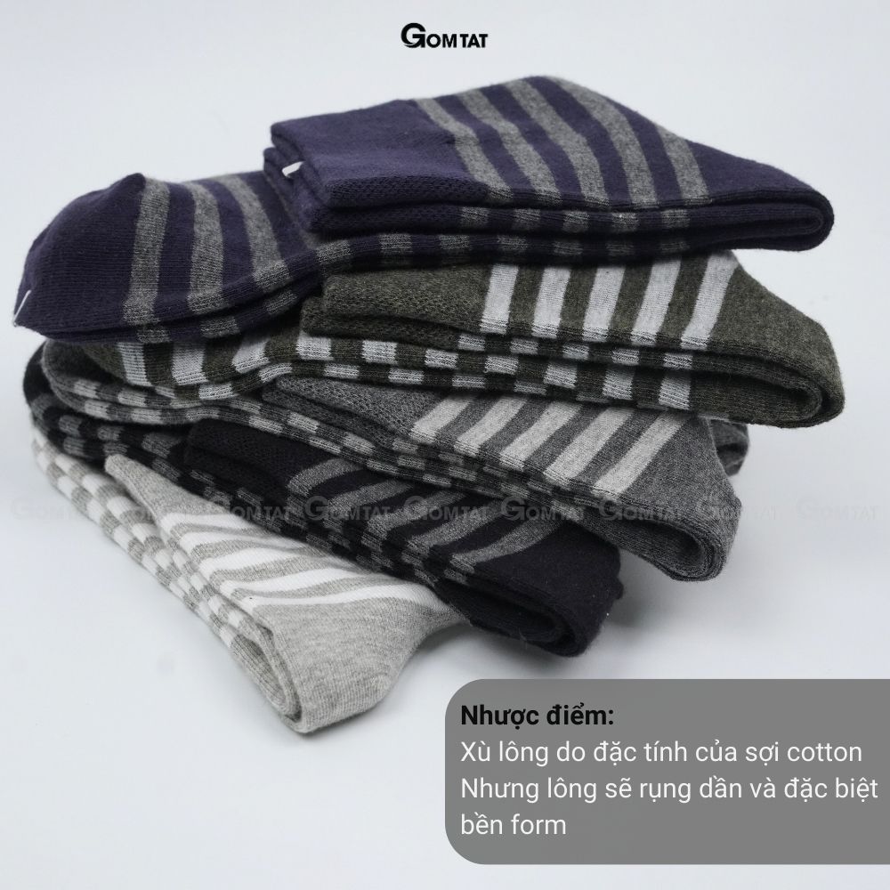 Tất vớ nam cổ trung GOMTAT cao cấp mẫu sọc ngang, chất liệu cotton mềm mại, hút ẩm, thoáng khí - GOM-MIX08-1DOI
