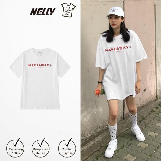 Áo Phông Trắng Nelly Heybig chính hãng in chữ Makeaway Tay Ngắn Nam Nữ Mẫu Mới Phong Cách Hàn Quốc