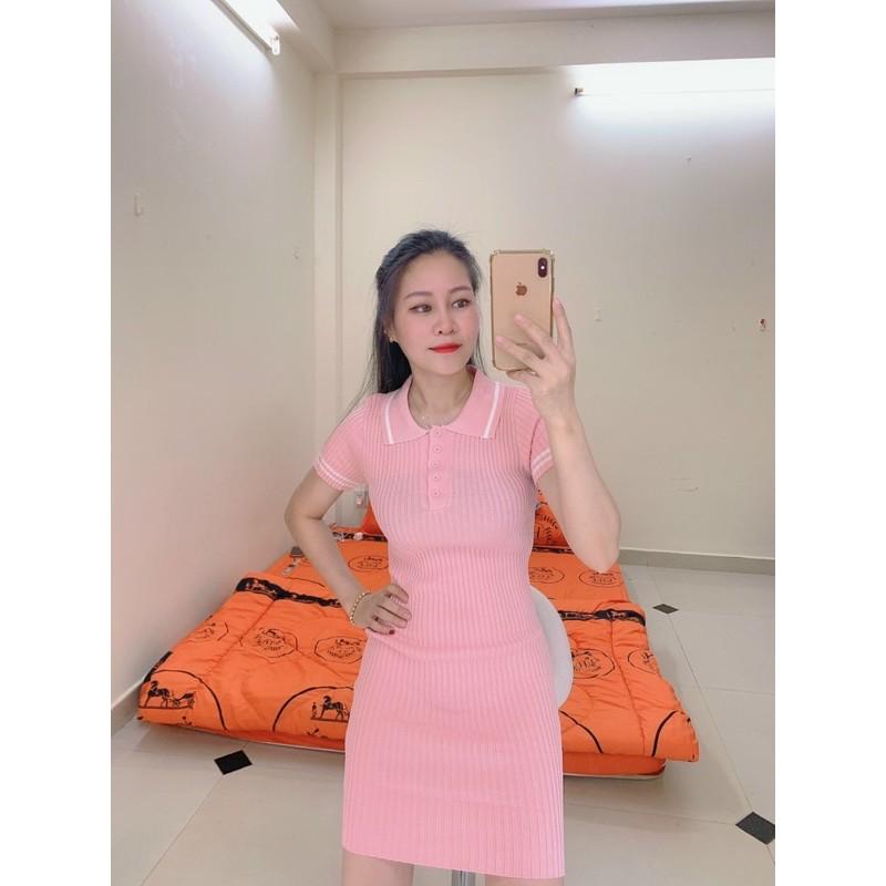 Đầm len quảng châu cổ polo ôm body siêu xinh