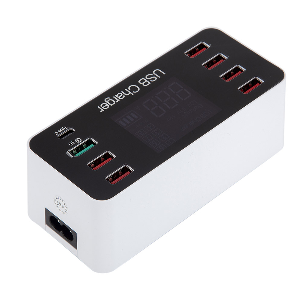 Bộ sạc USB thông minh đa chức năng Màn hình LCD 8 cổng AC100-240V - Trắng A9 Plus