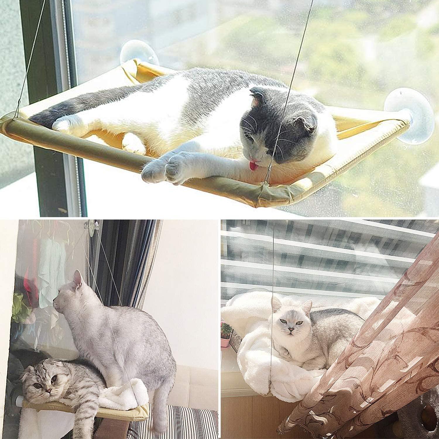 Võng cửa sổ mèo Giường võng cửa sổ mèo, khung kim loại, giường cửa sổ mèo, thảm mềm 55 * 35cm, giường treo cho mọi kích thước mèo lên đến 20kg