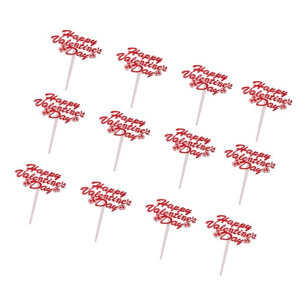 12pcs Happy Valentine's Day Cupcake Topper Cake Picks Party Cake Decorations