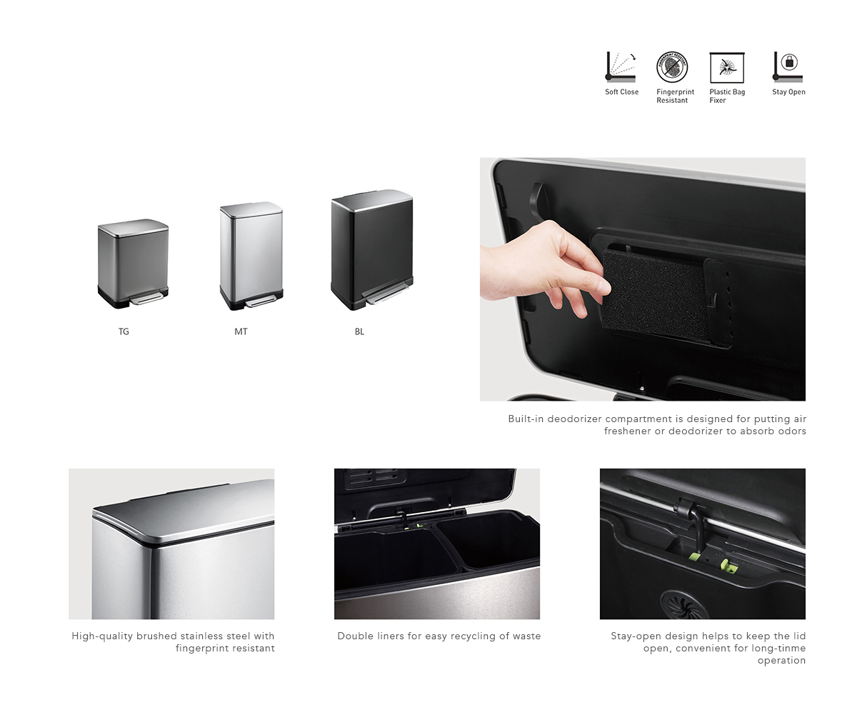 Thùng rác bàn đạp hình chữ nhật EK9268MT