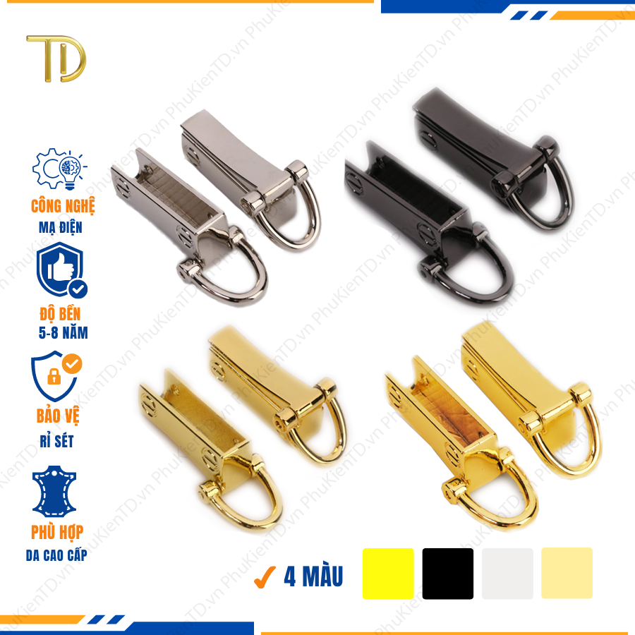 Nẹp túi xách, khoen d túi xách, khoen quai túi xách, công nghệ mạ điện độ bền 5 - 8 năm
