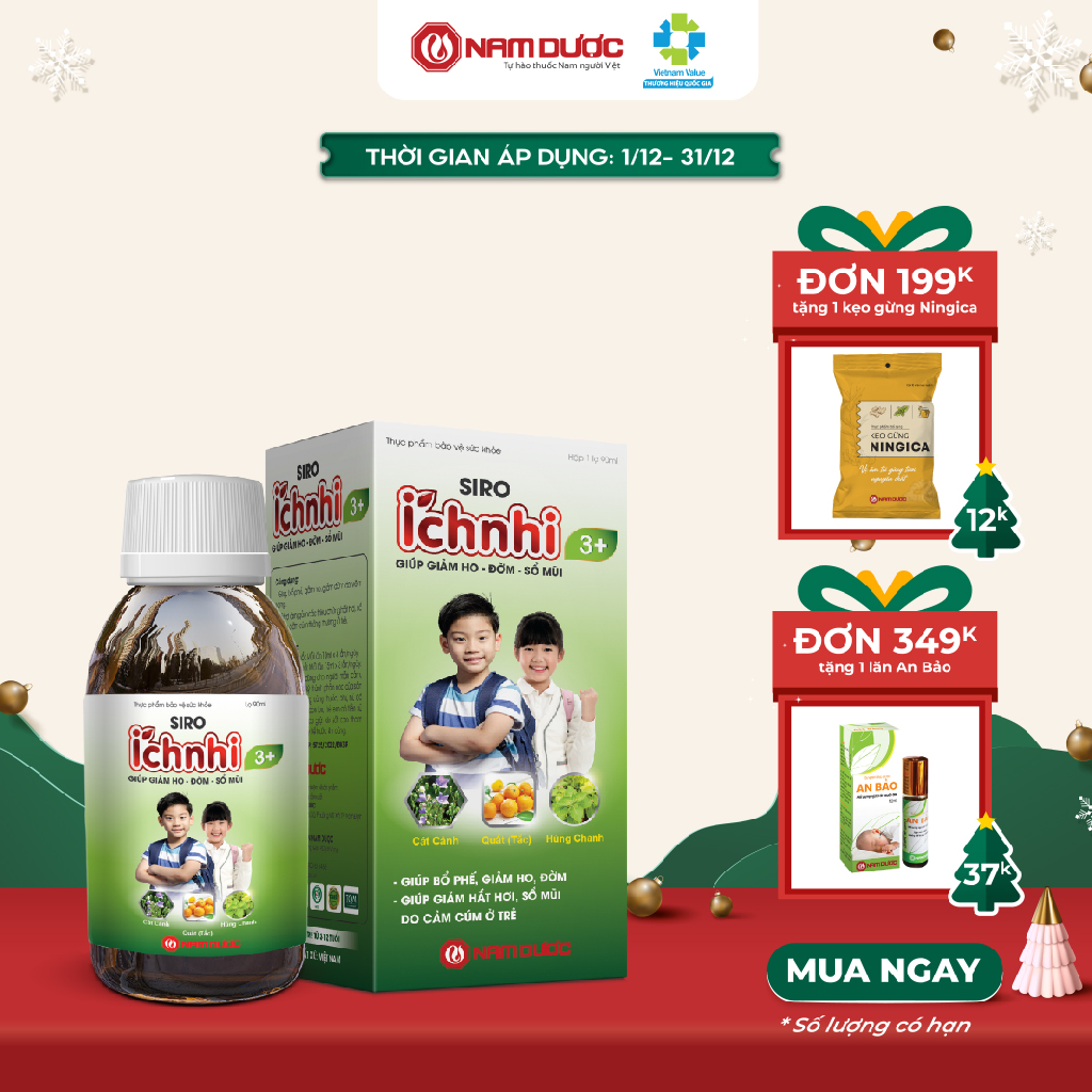 Siro ho cảm Ích Nhi 3+ chai 90ml hỗ trợ giải cảm, giảm ho, tiêu đờm, giảm sổ mũi, phòng cảm lạnh cho bé trên 3 tuổi