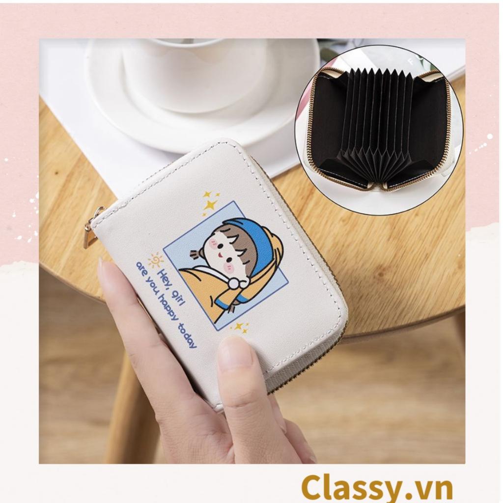 Classy Ví nữ ngắn chất liệu da, nhiều ngăn đựng thẻ, đựng tiền có khóa kéo T1382 (9 ngăn và