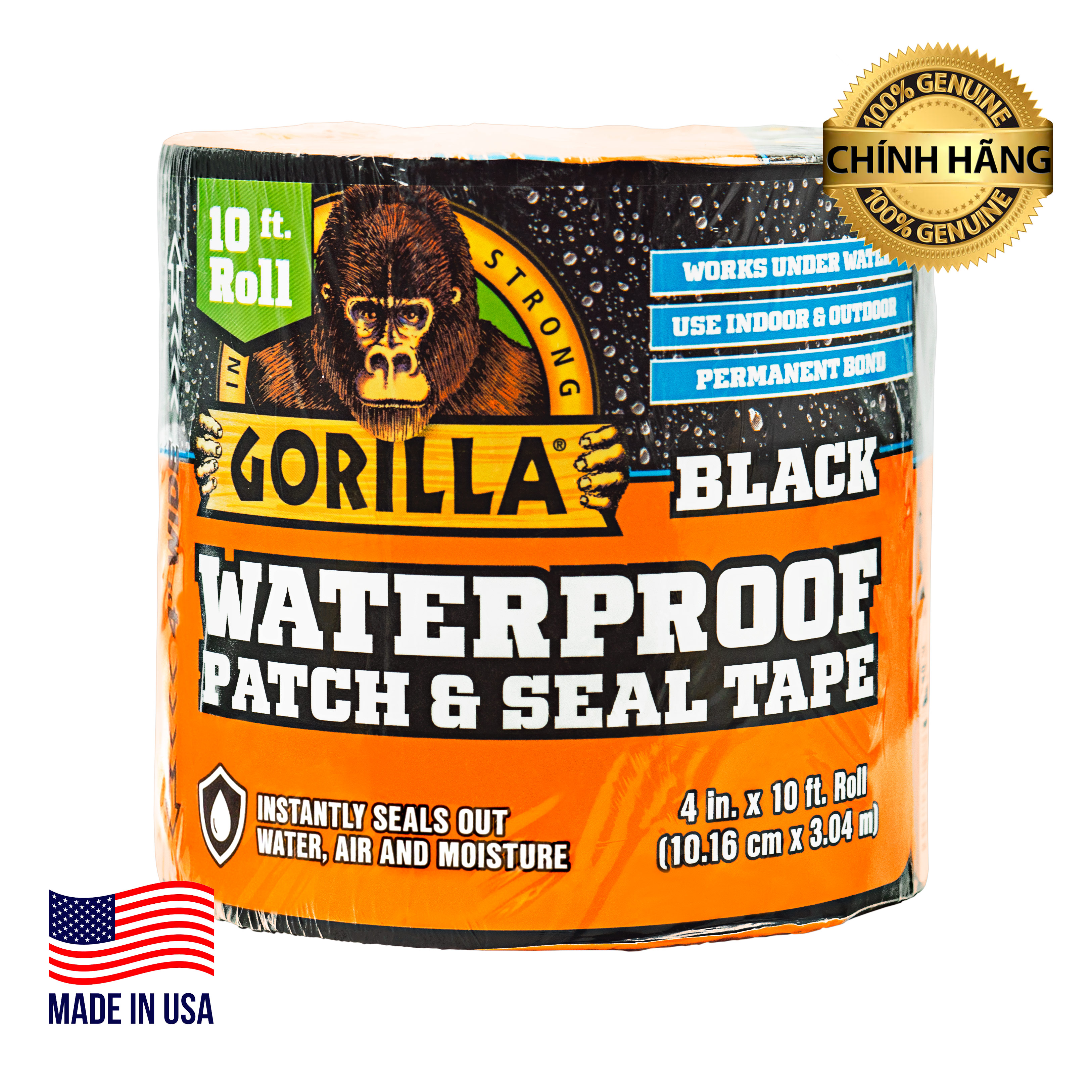 Miếng Dán Và Băng Keo Chống Thấm Ngay Lập Tức, Băng Keo Gorilla Waterproof Patch &amp; Seal Tape BLACK 10.16cm x 3.04m