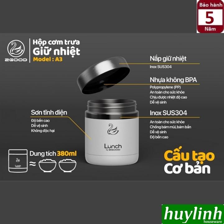 Bộ 3 hộp cơm trưa giữ nhiệt 2Good A3 - 1140ml - Tặng kèm muỗng nĩa - Hàng chính hãng