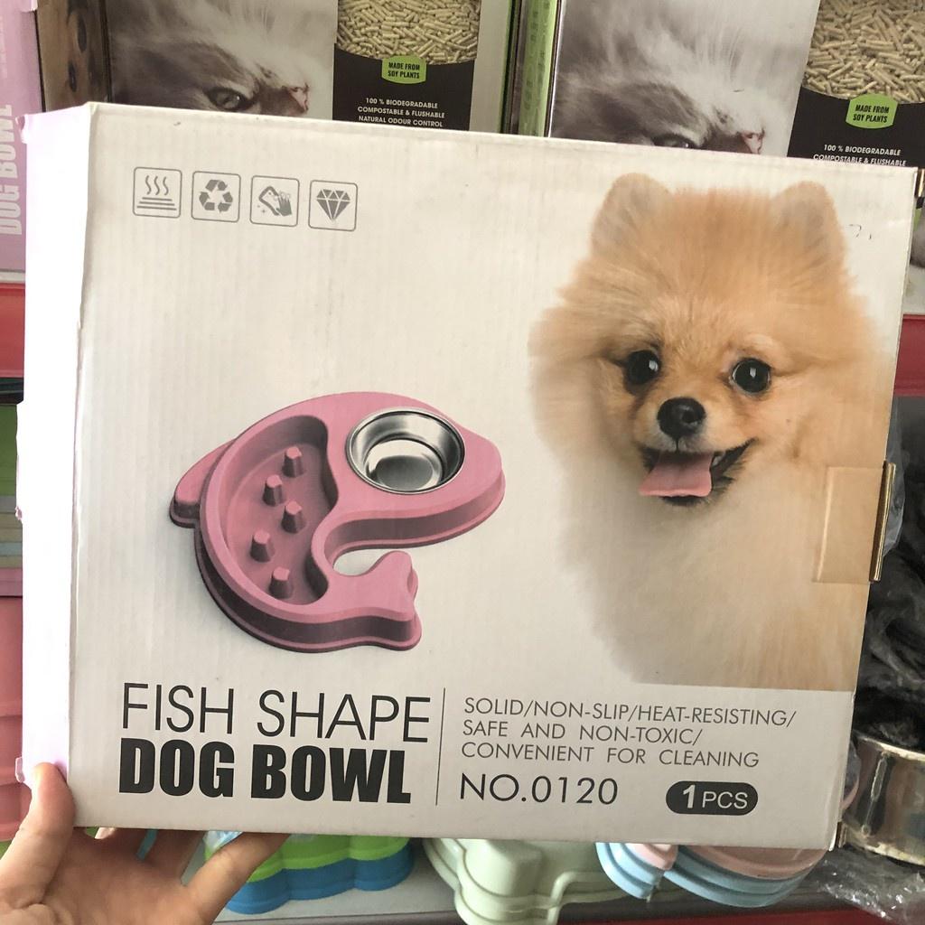 Bát chống sặc hình con cá cho chó màu hồng
