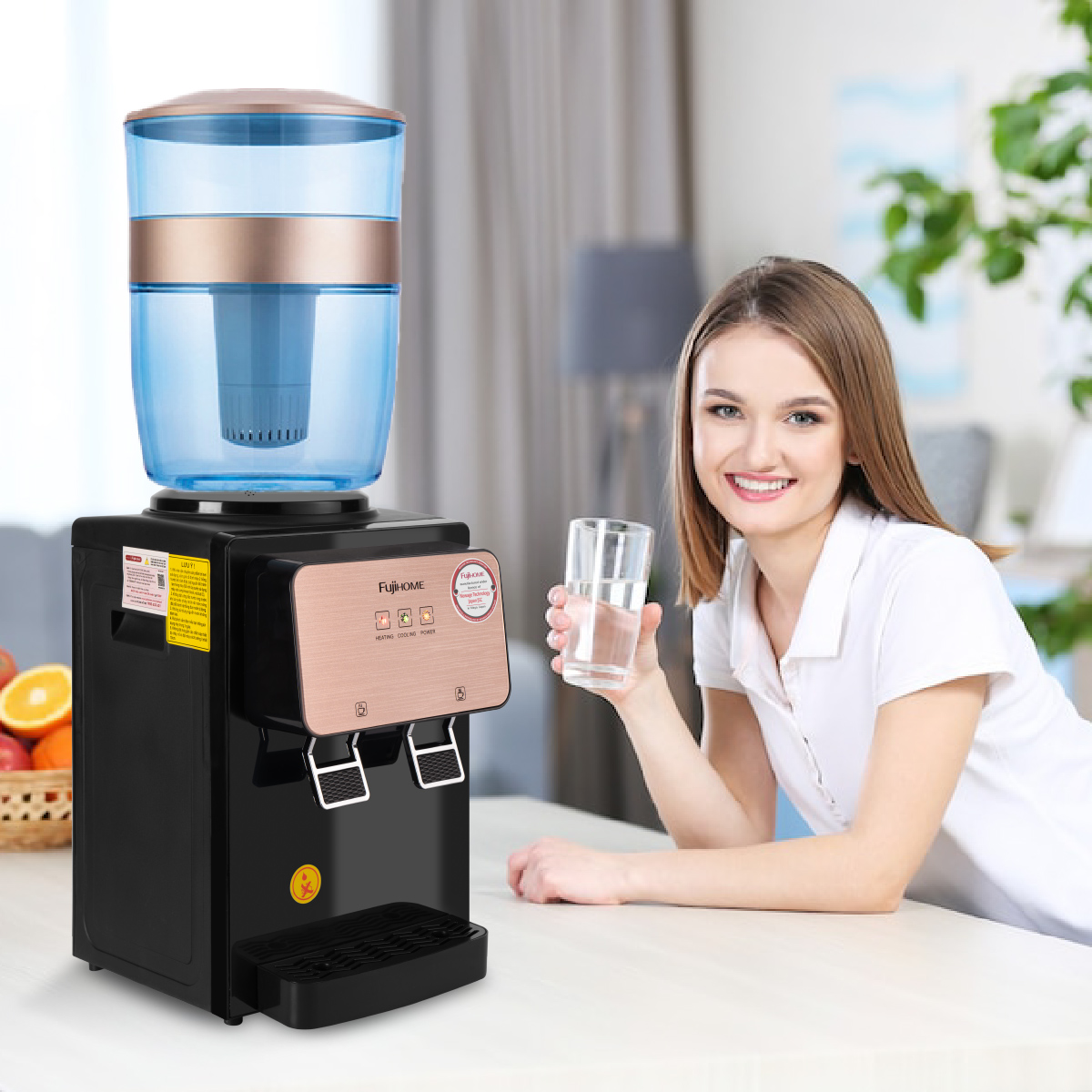 Cây nước nóng lạnh để bàn mini FUJIHOME, máy nước uống nóng lạnh mini tiết kiệm điện - Hàng chính hãng