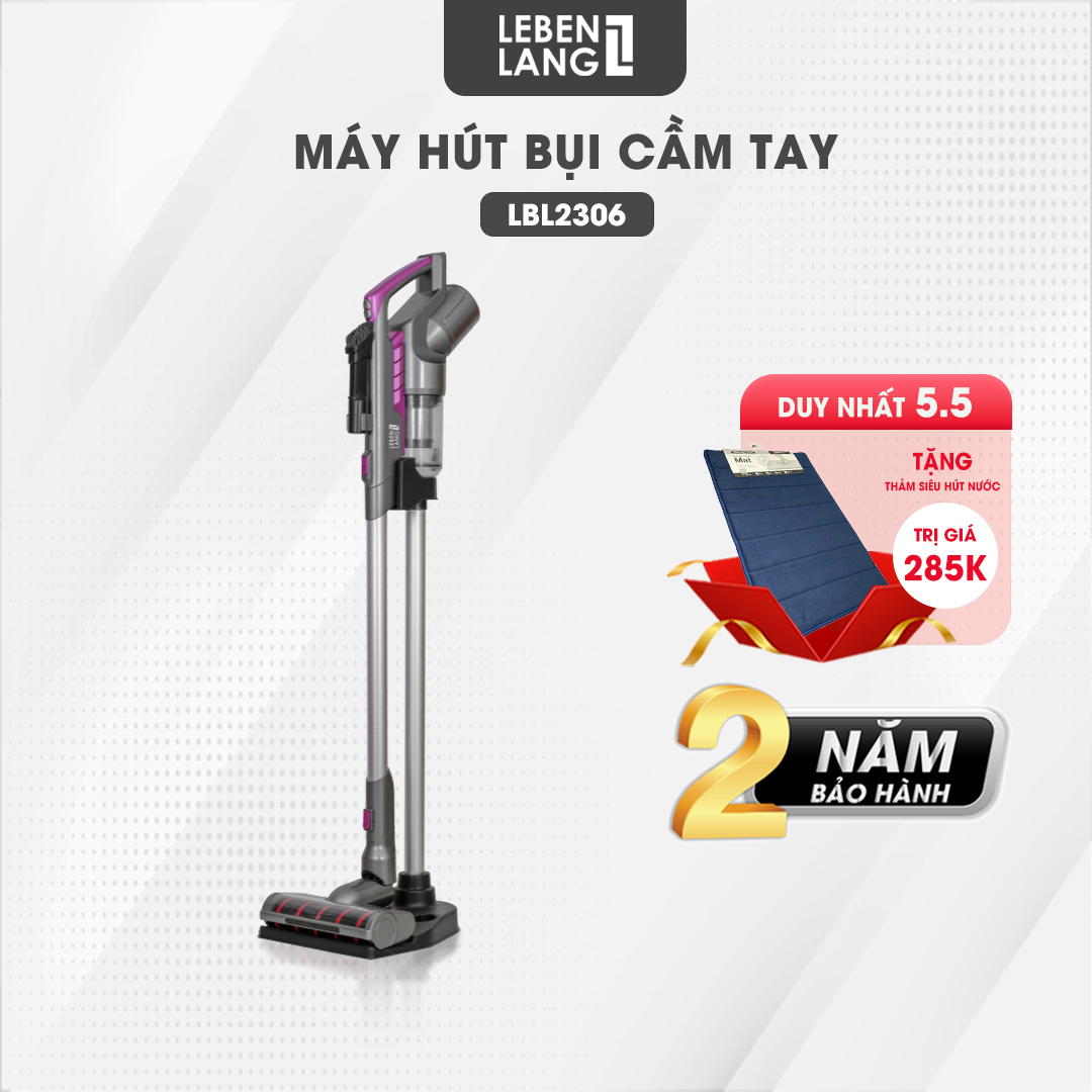 Máy hút bụi cầm tay không dây Lebenlang LBL2306, lực hút mạnh 15000PA, công suất 250W, bảo hành 2 năm - hàng chính hãng