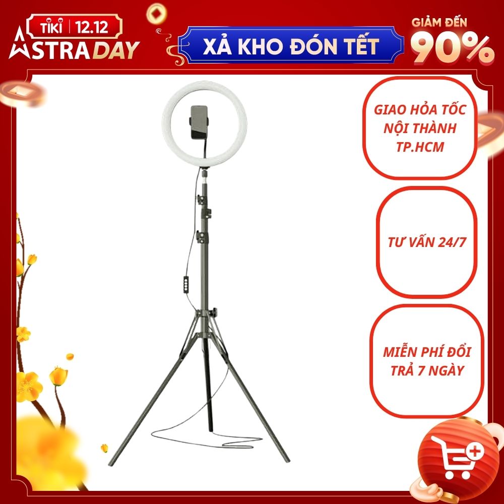 Đèn Livestream size 26 36 45 cm và chân đế 2m hỗ trợ chụp ảnh Make up trang điểm nhiều chế độ sáng, kèm kẹp điện thoại - Hàng chính hãng