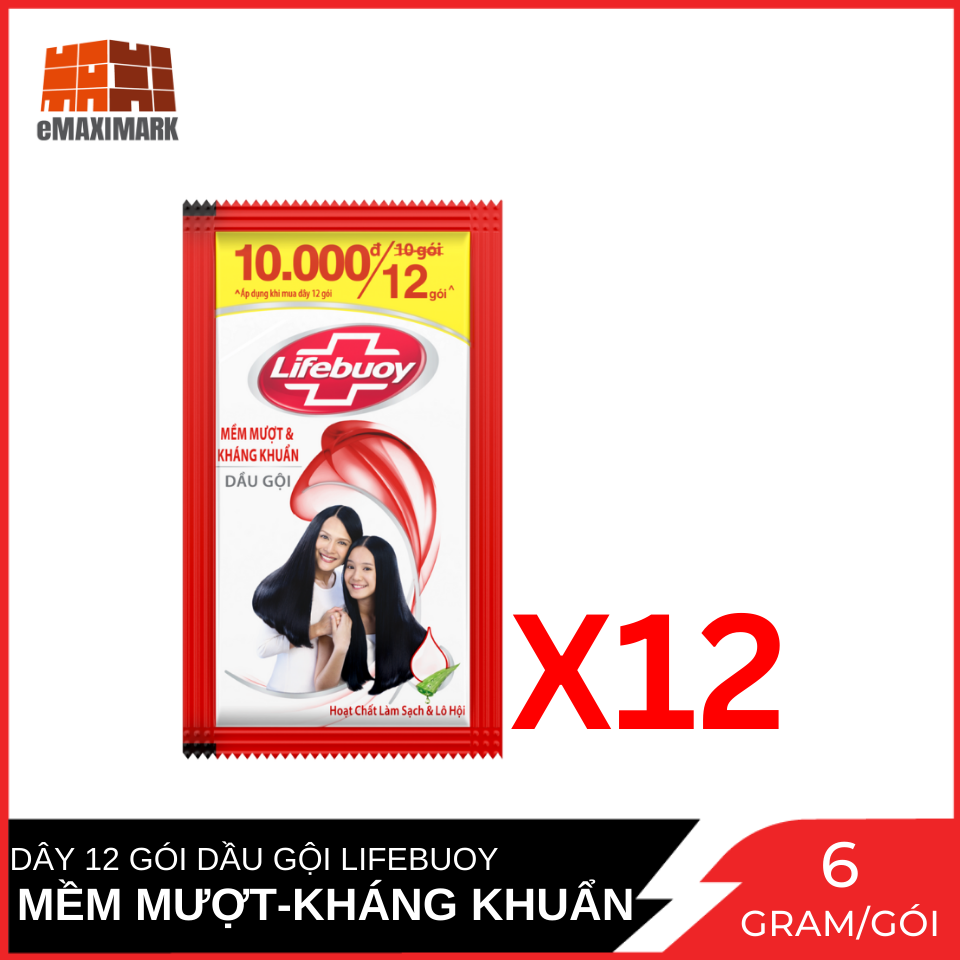 Dây 12 Gói Dầu Gội Lifebuoy Mềm Mượt Và Kháng Khuẩn 6g/Gói