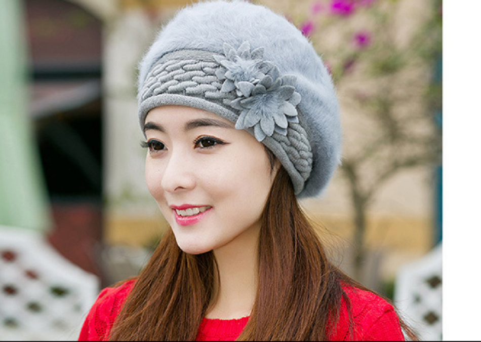 Mũ len nữ lông thỏ có lót nỉ lông mềm mịn cao cấp mới, nón nồi len nữ phong cách Hàn