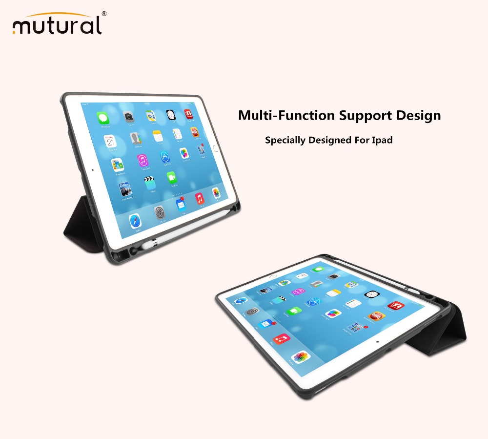 Bao da iPad pro 11 inh 2018 hiệu Mutural có khay để bút_ Màu đen_ hàng nhập khẩu