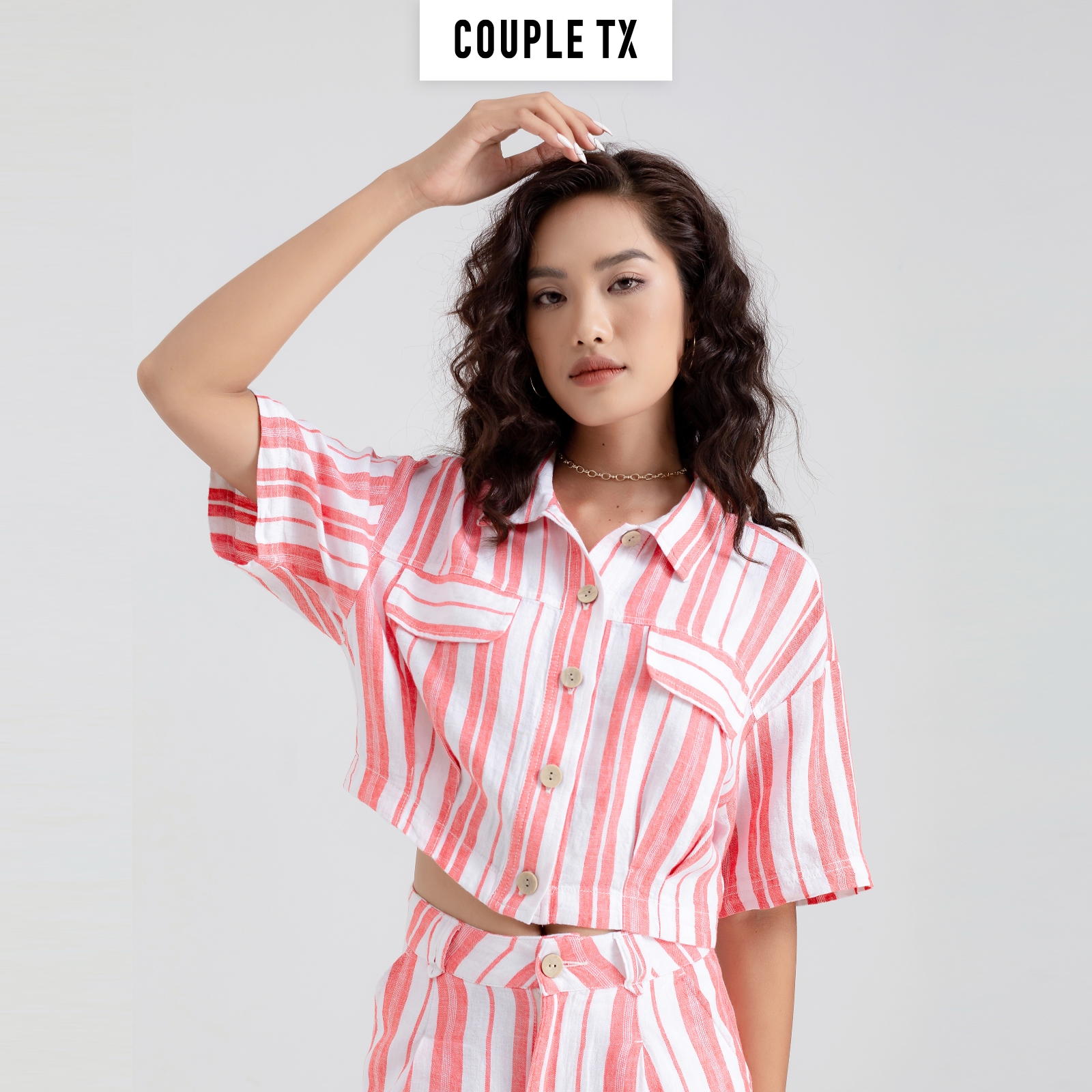 Áo Croptop Linen Couple TX Sọc Dọc WBL 2011