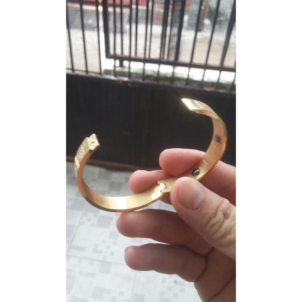 Vòng tay titan bát nhã tâm kinh màu vàng cao cấp hình tròn ni 50mm cầu bình an mang may mắn - có hạt huyết áp