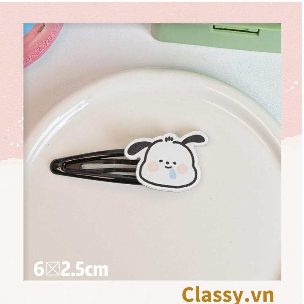 Kẹp tóc mái Classy họa tiết cún khóc nhfe dễ thương, màu trắng đen PK1621