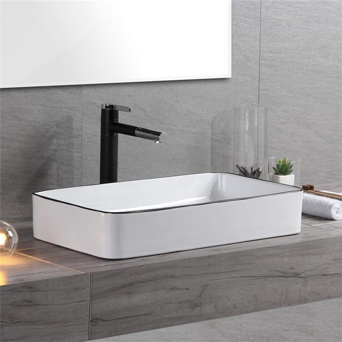 Lavabo vuông trắng viền đen