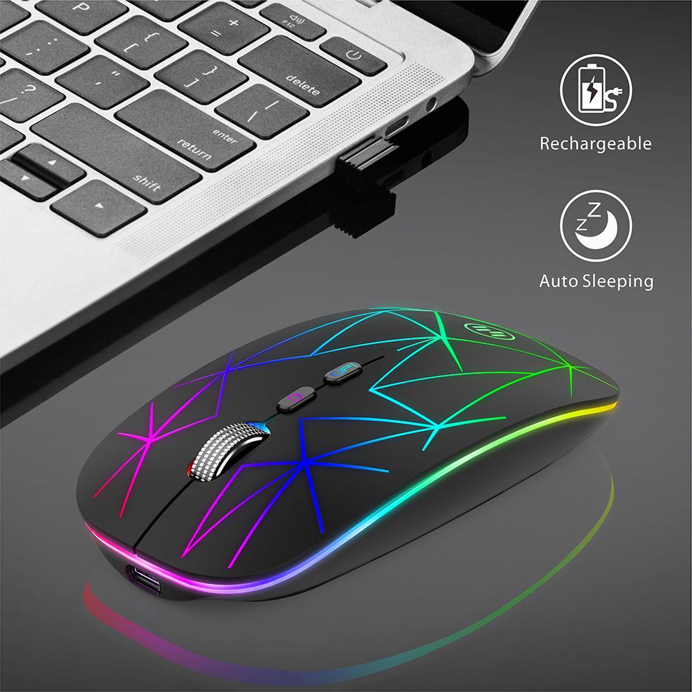 RGB Chuột Không Dây Máy Tính Bluetooth Sạc Chuột Wirelesss Im Lặng Mause LED Backlit Chuột Cho Laptop Ipad