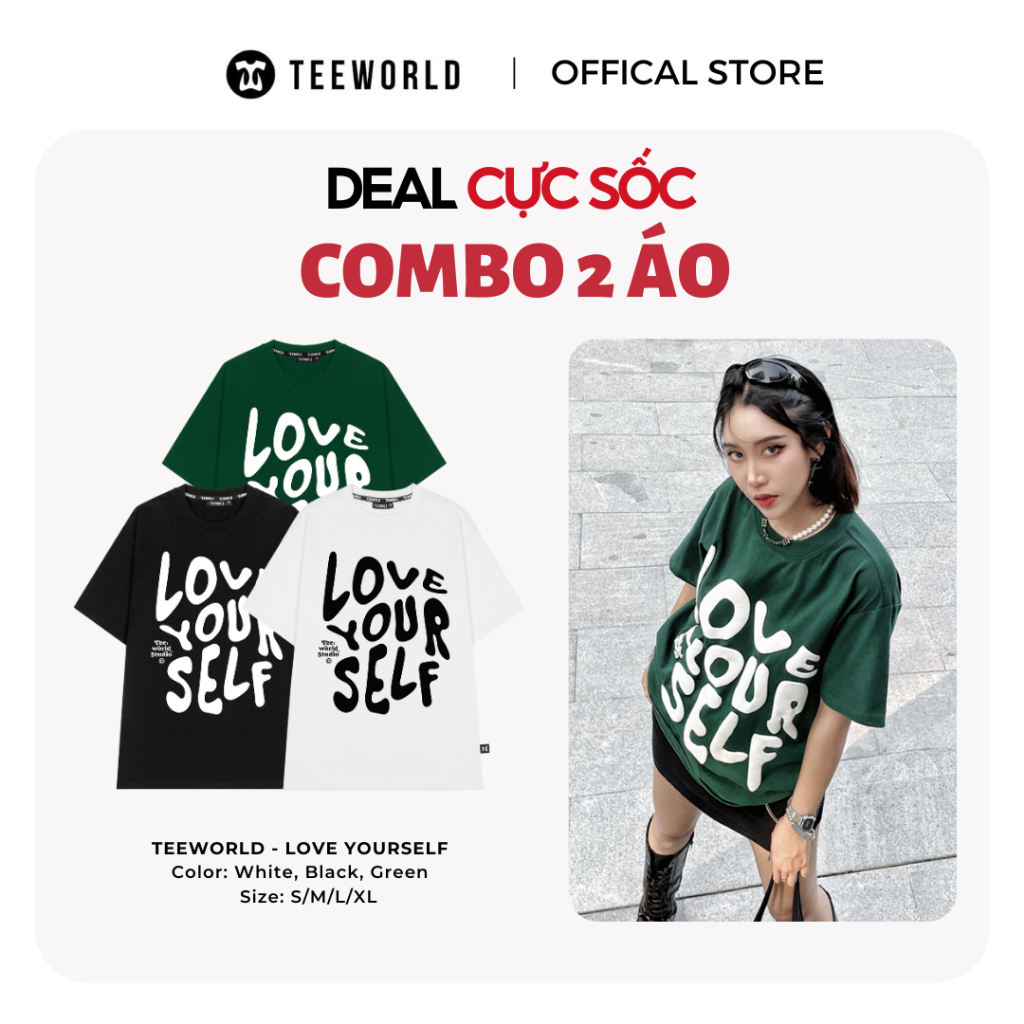 2 Áo thun Teeworld Love Yourself Form Unisex Nam Nữ 2 Màu Cùng Size