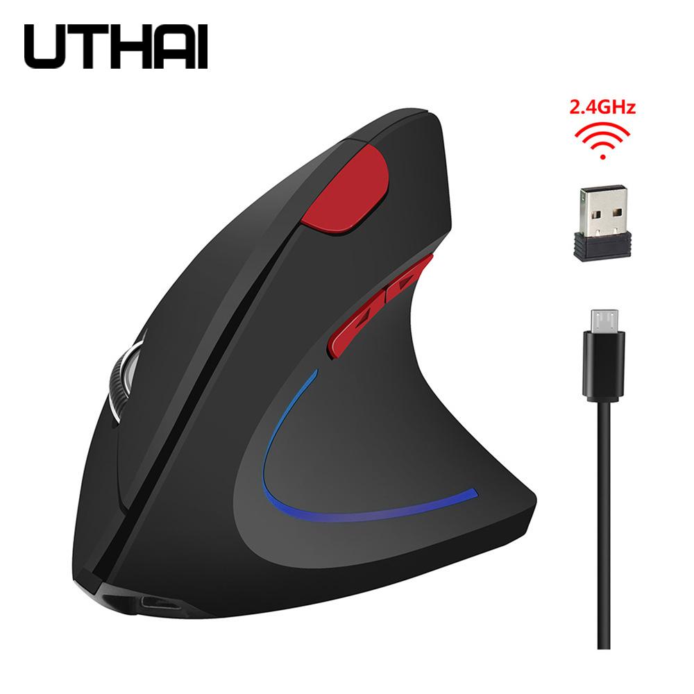 UTHAI DB39 Mới Chuột Không Dây 2.4G Dọc Chuột Pin Bên Ngoài Máy Tính Văn Phòng 1600dp Chuột Không Dây Phù Hợp Cho Laptop