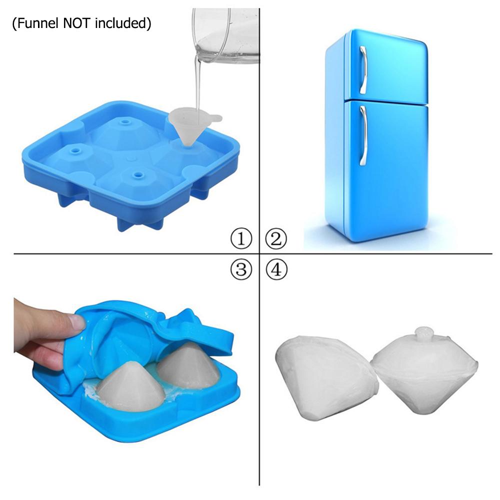 Khay làm đá bằng silicon 4 khoang tạo hình khối kim cương dùng trong pha chế Cocktail