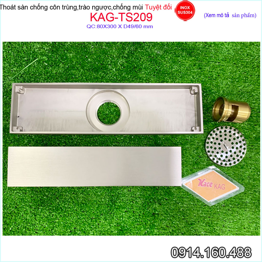 Thoát sàn chống hôi KAG-TS209 chữ nhật 8x30 mm ống D60-90, Phễu thu nước cắt gạch thoát nhanh thiết kế sang trọng sử dụng tốt